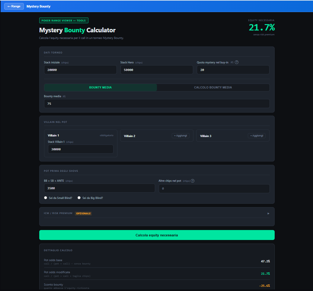 Calcolatore Mystery Bounty — interfaccia app