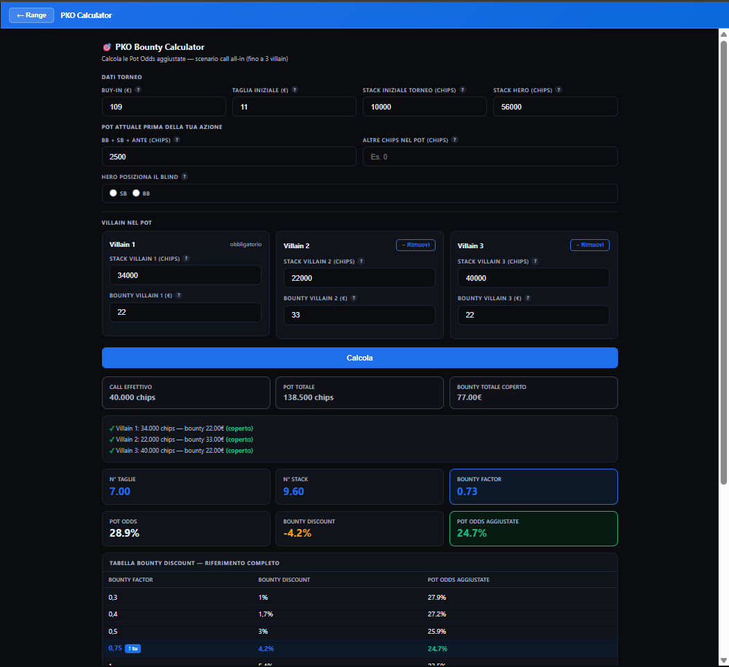Calcolatore PKO — interfaccia app